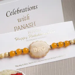 PANASH Gold-Plated Yellow Pearls BRO Rakhi With Gift Stand-picture-37