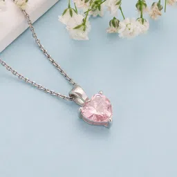 GIVA 925 Sterling Silver Rhodium-Plated Pink Stone Studded Heart Pendant with Link Chain-picture-35