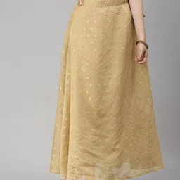 De Moza Women Golden Printed Flared Maxi Skirt-picture-23
