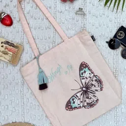 MASQ Peach-Coloured Printed Half Moon Tote Bag with Tasselled-picture-41