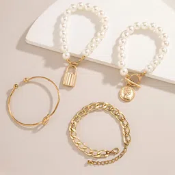 Yellow Chimes Women Set of 4  White Gold-Plated Adjustable Stackable Link Bracelet image 2