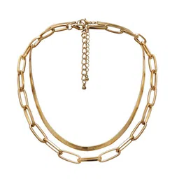 Yellow Chimes Women 2 Layer Gold Plated Chain Necklace-image-61