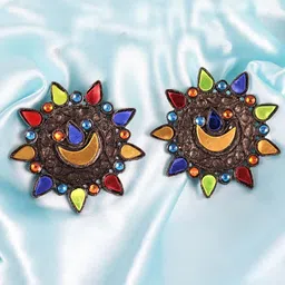 Krelin Blue & Red Brass Plated Geometric Studs Earrings-picture-29