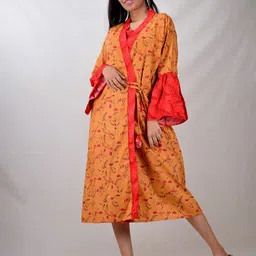 CLYMAA Red Pure Cotton Maxi Printed Nightdress image 5