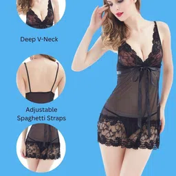 XENZA Women Sheer Lace Baby Doll With Matching Panty image 2