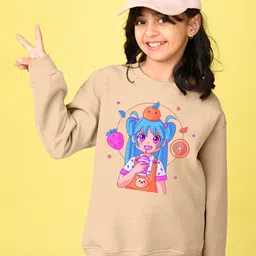 NUSYL Girls Graphic Printed Drop Shoulder Sleeves Oversized Fit Fleece Pullover Sweatshirt-picture-20