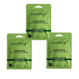 MANCODE Set Of 3 Aloevera Facial Sheet Mask-25ml Each image 1