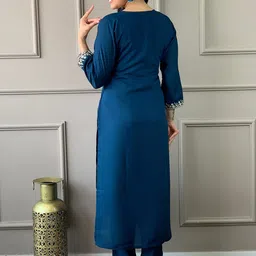 KALINI Women Floral Yoke Design Regular Thread Work Chanderi Silk Kurta with Trousers & With Dupatta image 4