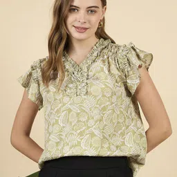 ANJIR Women Floral Printed Flutter Sleeve Ruffles Regular Top-picture-32