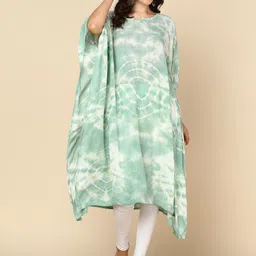 Chandbaali Women Abstract Printed Round Neck Flared Sleeves Kaftan Kurti-image-75