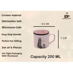 laghima jadon Pink & Black6 Pcs Printed Ceramic Glossy Cups - 200 ml image 3