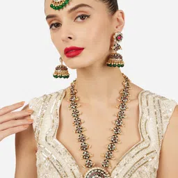 Zaveri Pearls Gold Plated Stones Studded & Beaded Meenakari Necklace And Earrings-picture-26