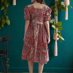 Tzelynn Women Ethnic Motif Printed Puff Sleeve Fit & Flare Dress image 3