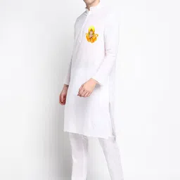 PulseIQ Ethnic Motifs Printed Mandarin Collar Straight Kurta With Pyjamas image 2