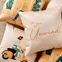 Home Centre Yellow & Green 5 Pieces Abstract Printed Square Cushion Covers-image-98