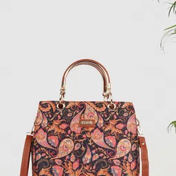 QNS Women Ethnic Motifs Printed Structured Leather Handheld Bag-picture-37