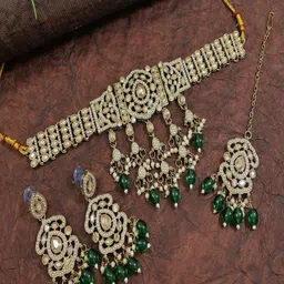 SGA FASHION Gold-Plated Kundan Studded & Pearls Beaded Jewellery Set-picture-17