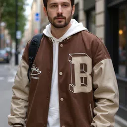 Mast & Harbour Men Collarless Brand Logo Printed Varsity Jacket image 3