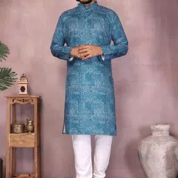 IMRAN TEXTILES Geometric Printed Mandarin Collar Pure Cotton Straight Kurta With Pyjamas-picture-37