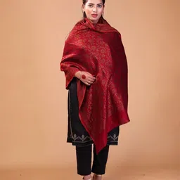 THE SHAWL STUDIO Floral Woven Design Zari Reversible Woollen Shawl-picture-38