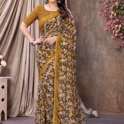 KALINI Mustard Poly Georgette Printed Sarees-picture-23