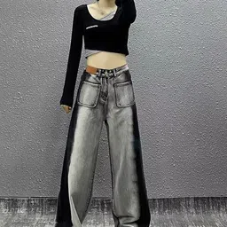 LULU & SKY Women Wide Leg High-Rise Slash Knee Heavy Fade Jeans-image-27