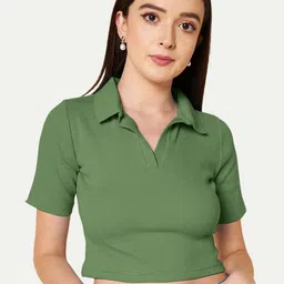 Radprix Polo Collar Cotton Crop T-shirt-picture-25