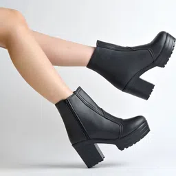 SZN Women Block-Heeled Round Toe Mid-Top Ankle Boots image 2