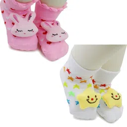 NESKA MODA 6 To 12 Months Baby Set Of 2 Pair Cotton Anti Slip Face Ankle Socks/ Booties-picture-35