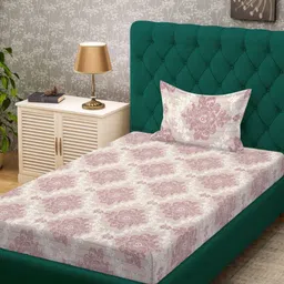 KLOTTHE Grey & White Printed 300 TC Single Bedsheet Set 2.5 m x 1.5 m-picture-28