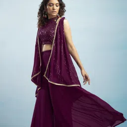 SANCIA Women Embroidered Regular Sequinned Top with Palazzos & With Dupatta image 3