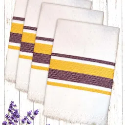 Athom Living White & Yellow 4 Pieces Cotton 210 GSM Bath Towel-image-12