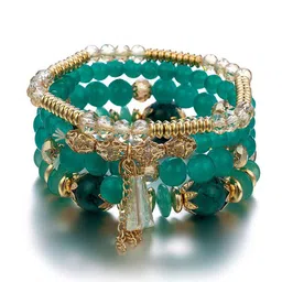 Shining Diva Fashion Set Of 4 Gold-Plated Artificial Beads Beaded Bracelet image 3