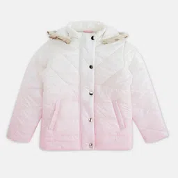 Pantaloons Junior Girls Pink & White Quilted Jacket with Faux Fur Trim-picture-22