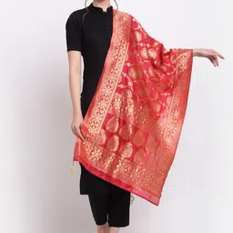 SOUNDARYA Red & Gold Ethnic Motifs Woven Design Dupatta-picture-13