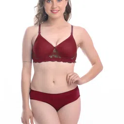 samvar Women Pink,Maroon Cotton Blend Bra Panty Set for Lingerie Set Undergarments Pack of 2 image 2