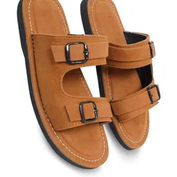 DFR Men Tan Fabric Comfort Sandals image 3