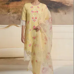 Indo Era Women Floral Embroidered Regular Thread Work Kurta with Trousers & With Dupatta-picture-37