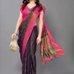 GHAN SALS Woven Design Floral Printed Saree with Unstitched Blouse Piece image 4
