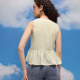 CORSICA Striped Lace Inserts V-Neck Peplum Top image 2