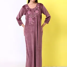 AVYAY Women Embroidered Round Neck Nightdress-image-32