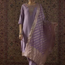 Indo Era Ethnic Motifs Embroidered Round Neck Thread Work Kurta With Trousers & Dupatta-picture-19