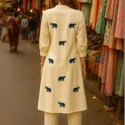 JANOI Women Animal Printed Regular Kurta with Trousers image 4
