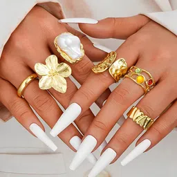Jewels Galaxy Set Of 6 Gold Plated Adjustable Finger Ring image 4