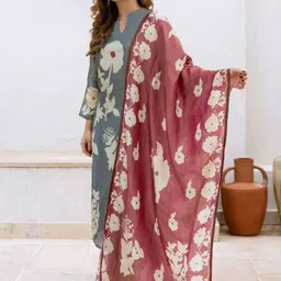 Anni Designer Floral Printed Notch Neck Straight Kurta With Trousers & Dupatta image 3