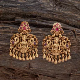 Kushal's Fashion Jewellery Gold-Plated Stone Studded Lakshmi Goddess Antique Drop Earrings-picture-30