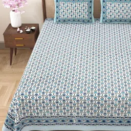 Myntra Elegant Homes Blue & White Floral Cotton 180TC Double King Bedsheet Set-2.75mx2.25m-picture-22