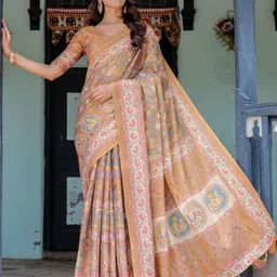ALMAARI FASHION Ethnic Motifs Printed Pure Cotton Saree And Unstitched Blouse image 2