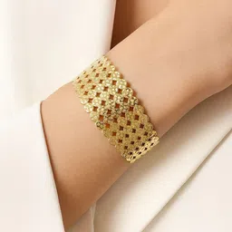 Rubans Voguish 22K Gold-Plated Textured Cutwork Open Cuff Bold Statement Bangle Bracelet-image-6