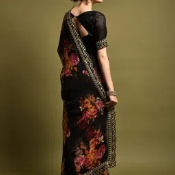 CaniBani Black Pure Chiffon Sarees image 4